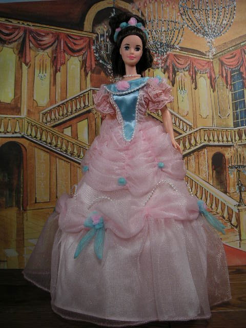 Representing the late 19th century, Barbie is stunning in her hoop skirted 
